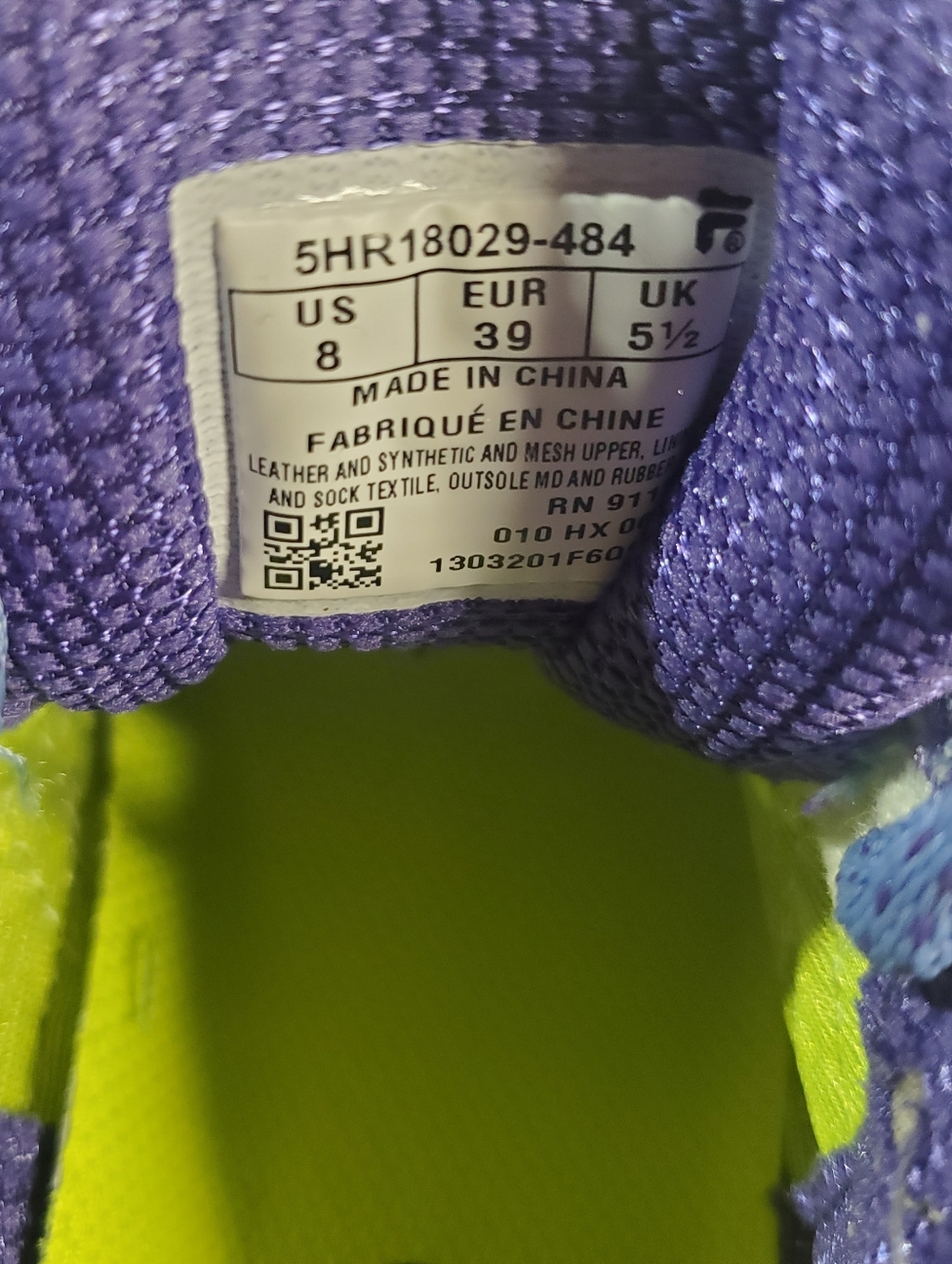 Fila Women’s Athletic Sneakers in Purple and Blue with Lime Accents - Picture 8 of 12